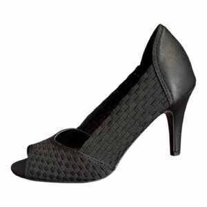 Dexter Comfort Josie Stretch Heel Black Weave Peep-Toe Pumps Size 6